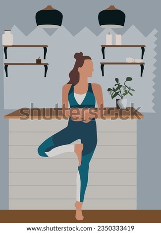 vector illustration of girl taking exercise scene with background