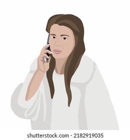 Ilustración vectorial de una muchacha hablando en un teléfono móvil.