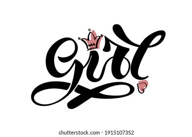 Vector illustration of  Girl text for girls clothes. Daddy‘s Girl badge, tag, icon. T-shirt design, card, banner template. Girl calligraphy crown background. EPS10