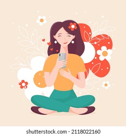 vector illustration of a girl texting her beloved