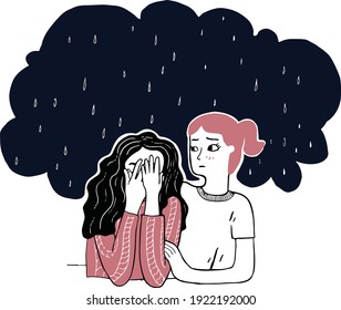 Imagen vectorial de una chica que está apoyando a otra chica que está llorando.