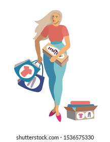 Vector illustration of a girl with things for donation
