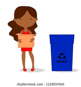 vector illustration girl throwing out trash