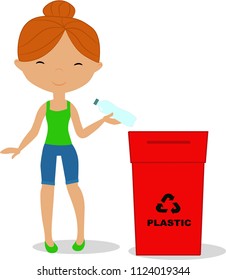 vector illustration girl throwing out trash