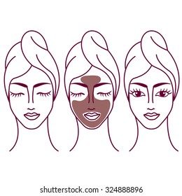 vector illustration of girl with a towel on the head and mask on the face