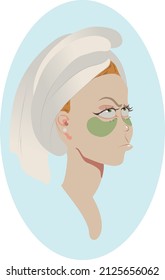 Vector illustration a girl with a towel and patches bathroom