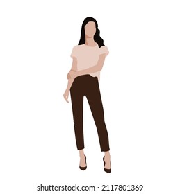 Vector illustration of a girl in a T-shirt and jeans. Shooting, postcards in a minimalist style will do. Continuous line. . Modern design concept.