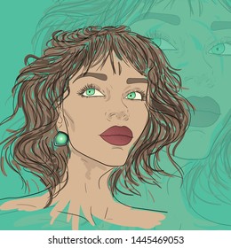 Vector illustration of a girl with turquoise background