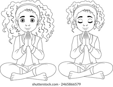 Vector illustration of girl in two meditation poses