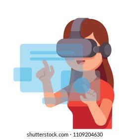 vector illustration girl using augmented reality technology. Modern technology