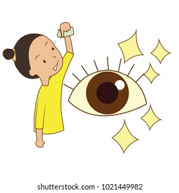 Vector illustration of a girl using eyes drops