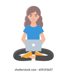 Vector illustration of a girl using laptop
