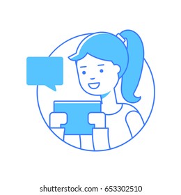Vector illustration of a girl using tablet