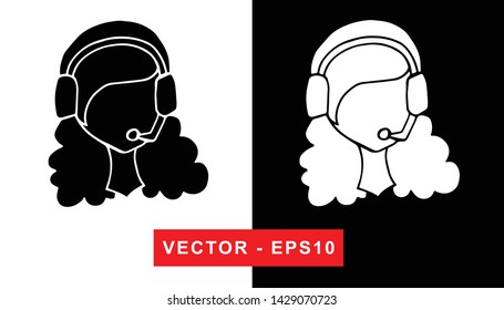 Vector Illustration of Girl Virtual Assistant or Call Center. Isolated flat line and silhouette of sign, symbol, or objects for graphic design.