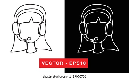 Vector Illustration of Girl Virtual Assistant or Call Center. Isolated flat line and silhouette of sign, symbol, or objects for graphic design.