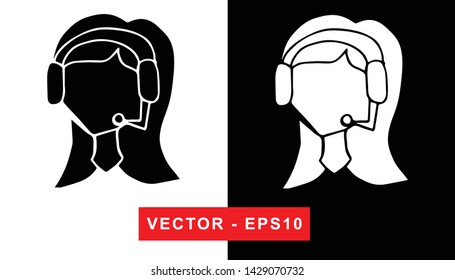 Vector Illustration of Girl Virtual Assistant or Call Center. Isolated flat line and silhouette of sign, symbol, or objects for graphic design.