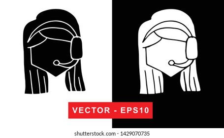Vector Illustration of Girl Virtual Assistant or Call Center. Isolated flat line and silhouette of sign, symbol, or objects for graphic design.