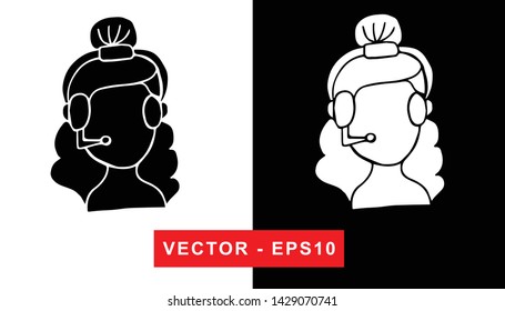 Vector Illustration of Girl Virtual Assistant or Call Center. Isolated flat line and silhouette of sign, symbol, or objects for graphic design.