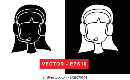 Vector Illustration of Girl Virtual Assistant or Call Center. Isolated flat line and silhouette of sign, symbol, or objects for graphic design.