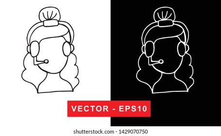 Vector Illustration of Girl Virtual Assistant or Call Center. Isolated flat line and silhouette of sign, symbol, or objects for graphic design.