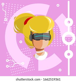 Vector illustration of girl with VR interface