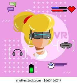 Vector illustration of girl with VR interface
