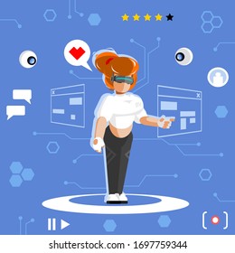 Ilustración vectorial de la niña con interfaz VR