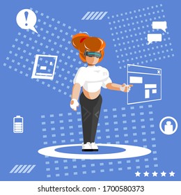 Vector illustration of girl with VR interface