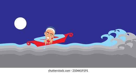 Ilustración vectorial de una chica en olas.