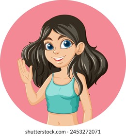 Vector illustration of a girl waving hello.