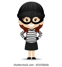 Vector Illustration of a Girl wearing a Bandit costume
