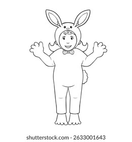 ilustração vetorial de menina vestindo traje de coelho em esboços aparências