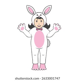 ilustração vetorial de menina vestindo traje de coelho em aparências originais