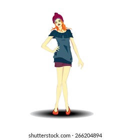 Vector illustration of the girl wearing cape ans short skirt 