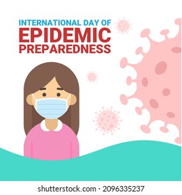 vector illustration, a girl wearing a face mask, on a corona virus background, as a banner or poster, International Day of Epidemic Preparedness.