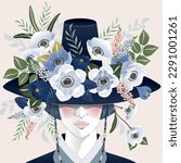 Vector illustration of a girl wearing a "Gat", Korean traditional hat decorating with flowers. Design for banner, poster, card, invitation and scrapbook	