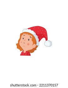 Vector Illustration of  Girl wearing Santa hat. girl wearing Christmas hat vector isolated on white background. Perfect for coloring book, textiles, icon, web, painting, books, t-shirt print.