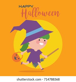 Vector illustration of Girl wearing witch costumes - Halloween costume characters