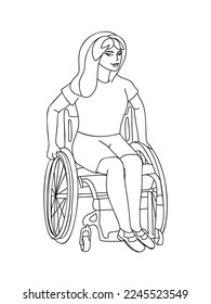 Vector illustration. Girl in a wheelchair. line drawing