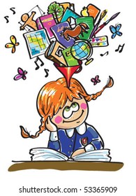 Vector illustration of girl which learn in school.