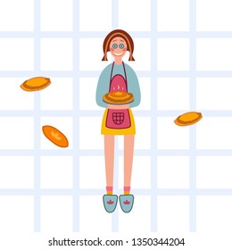 Vector illustration of girl who made homemade pie.