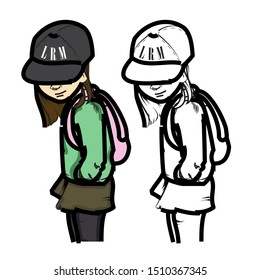 vector illustration of a girl without a face in a cap