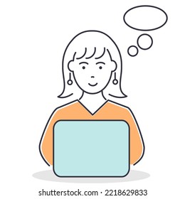 Vector illustration of a girl working at a computer.