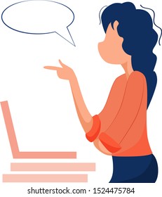 Vector illustration of a girl working in the office, communication