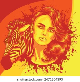 vector illustration of girl and zebra head