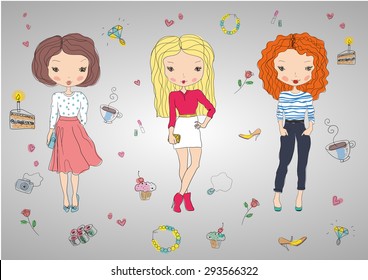 Vector illustration of girls