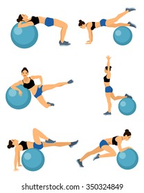 Vector illustration of a girls with blue fitball