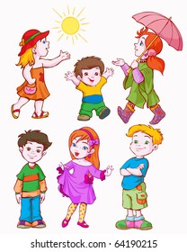 vector illustration, girls and boys, cartoon concept, white background