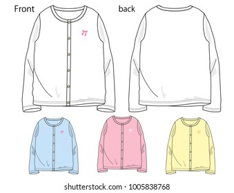 Vector illustration of Girls cardigan. Front and back views. Knitwear
