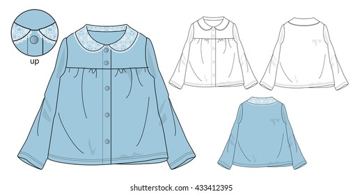 Vector illustration of Girls cardigan. Front and back views. Knitwear